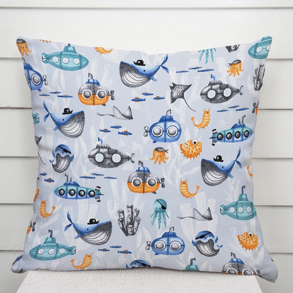 Dětský bavlněný povlak na polštář Sandra SA-673 Podmořský svět modrý - Biante.cz