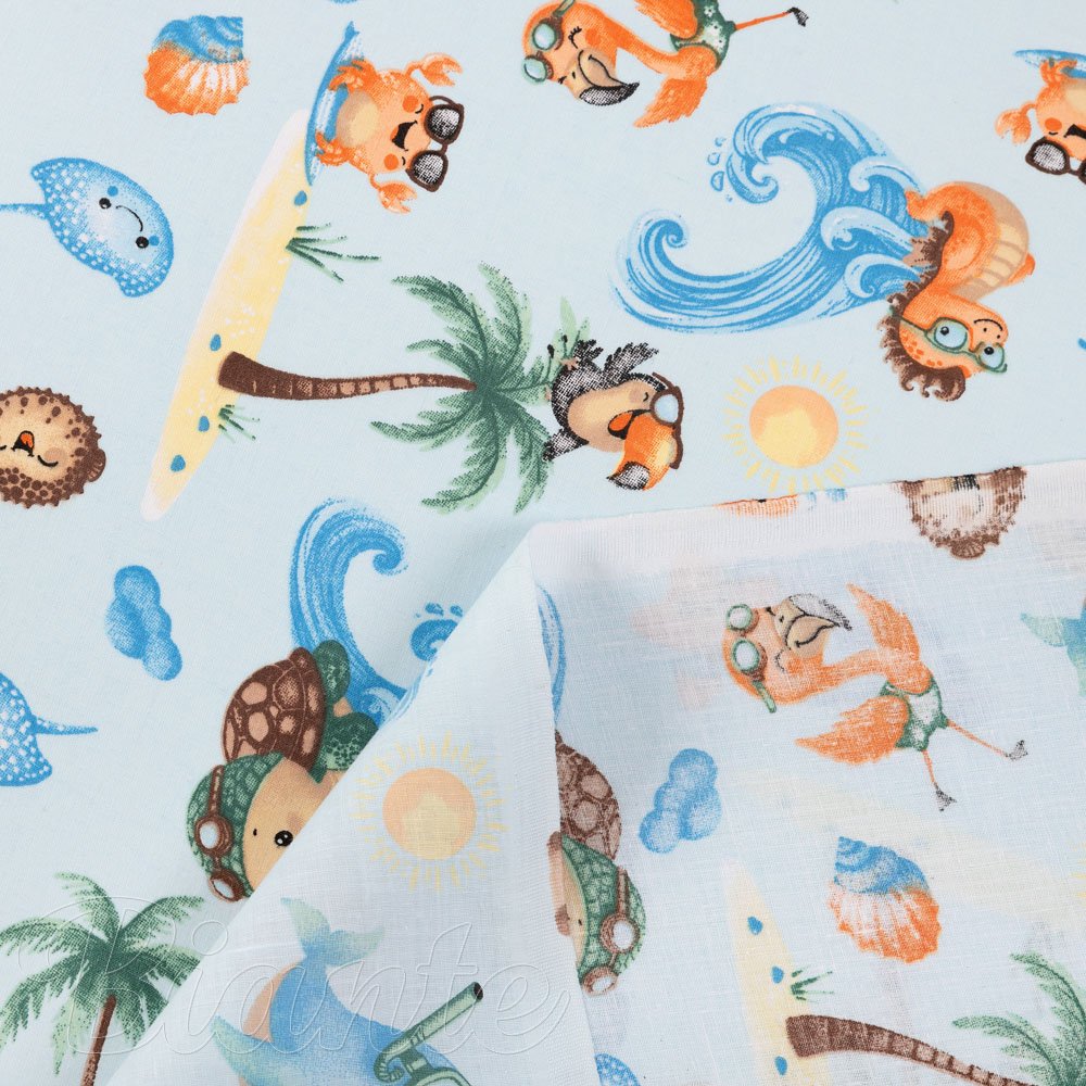 Dětská bavlněná látka/plátno Sandra SA-535 Mořská zvířátka na světle modrém - šířka 160 cm - detail 4 - Biante.cz