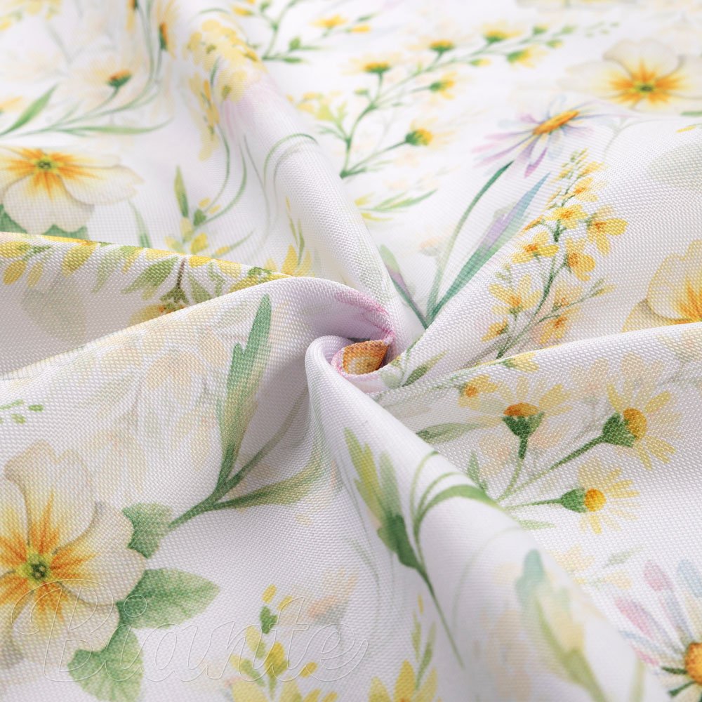 Teflonová látka na ubrusy TF-135 Malované žluto-zelené luční kvítí na bílém - šířka 155 cm - detail 2 - Biante.cz