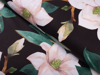 Bavlněná látka/plátno Sandra SA-300 Květy magnolie na černém - šířka 160 cm a 220 cm - Biante.cz Bavlněná látka/plátno Sandra SA-300 Květy magnolie na černém - šířka 160 cm a 220 cm - Biante.cz