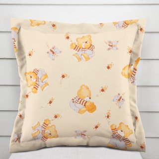 Dětský bavlněný povlak na polštář s lemem Sandra SA-730 Medvídci a včelky na světle žlutém - Biante.cz