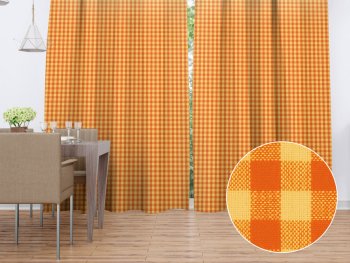 Bavlnený záves Olivia OL-006 Oranžovo-žltá kocka malá - Biante.sk