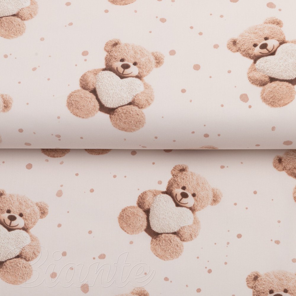 Dětská bavlněná látka/plátno Sandra SA-721 Medvídci se srdíčky na pudrově růžovém - šířka 160 cm - detail 2 - Biante.cz