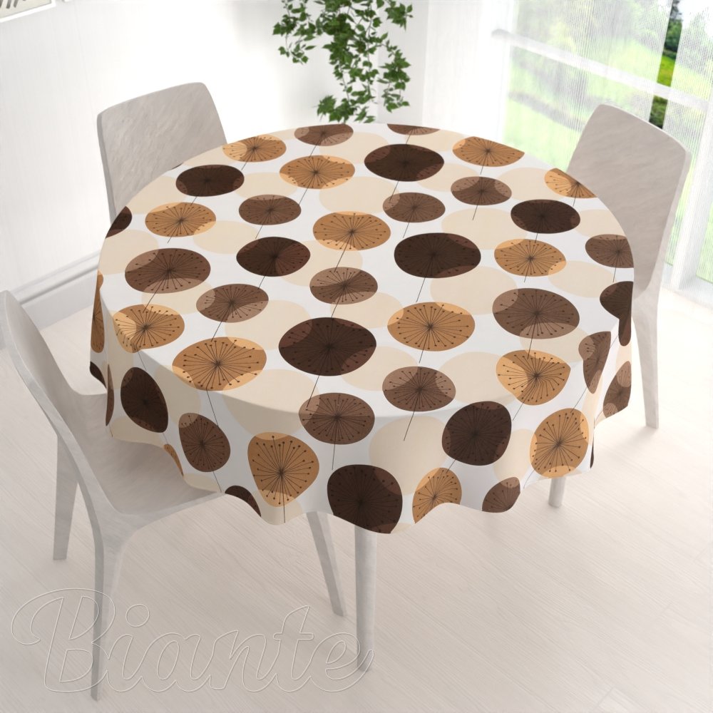 Bavlněný kulatý ubrus Sandra SA-488 Hnědo-béžové designové pampelišky - detail 1 - Biante.cz