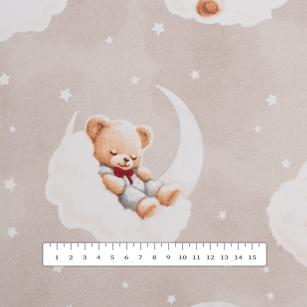 Dětská bavlněná látka/plátno Sandra SA-744 Spící medvídci na obláčcích na šedobéžovém - šířka 160 cm - detail 3 - Biante.cz
