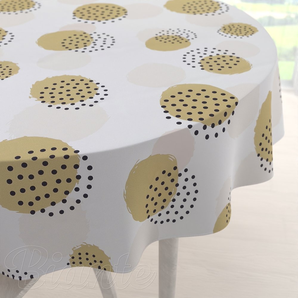 Teflonový kulatý ubrus TF-059 Okrová a světle meruňková puntíková kola na bílém - Biante.cz