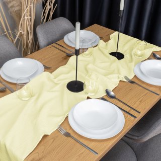 Mušelínový běhoun na stůl MSN-071 Světlý vanilkově žlutý - detail 1 - Biante.cz Mušelínový běhoun na stůl MSN-071 Světlý vanilkově žlutý - detail 1 - Biante.cz
