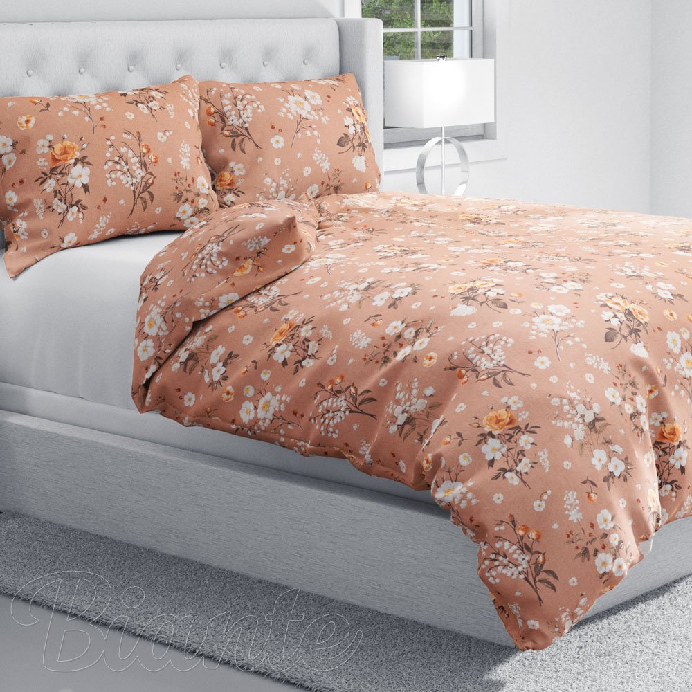 Bavlněné ložní povlečení Sandra SA-738 Růže a konvalinky na hnědorůžovém - detail 1 - Biante.cz