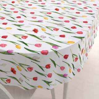 Bavlněný oválný ubrus Sandra SA-506 Tulipány na bílém - Biante.cz