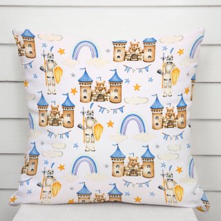 Dětský bavlněný povlak na polštář Sandra SA-666 Modro-hnědé hrady a rytíři na bílém - Biante.cz Dětský bavlněný povlak na polštář Sandra SA-666 Modro-hnědé hrady a rytíři na bílém - Biante.cz