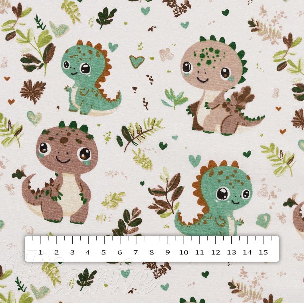 Dětská bavlněná látka/plátno Sandra SA-657 Zeleno-hnědí dinosauříci na bílém - šířka 160 cm - detail 3 - Biante.cz