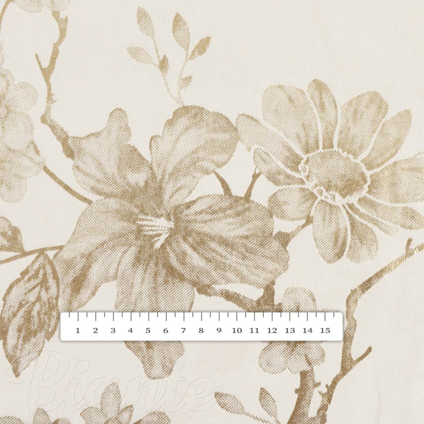 Sametová látka Isabela Flower IBL-022 Zlaté květy na smetanovém - šířka 295 cm - detail 6 - Biante.cz