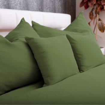 Mušelínové ložní povlečení Nature MSN-022 Tmavé olivově zelené - detail 1 - Biante.cz