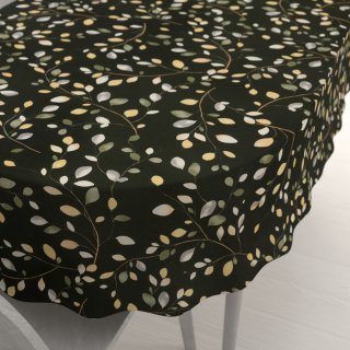 Bavlněný oválný ubrus Sandra SA-722 Větvičky s lístky na tmavě zeleném - Biante.cz