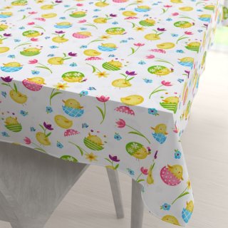 Bavlněný obdélníkový ubrus Sandra SA-074 Žlutá kuřátka - Biante.cz