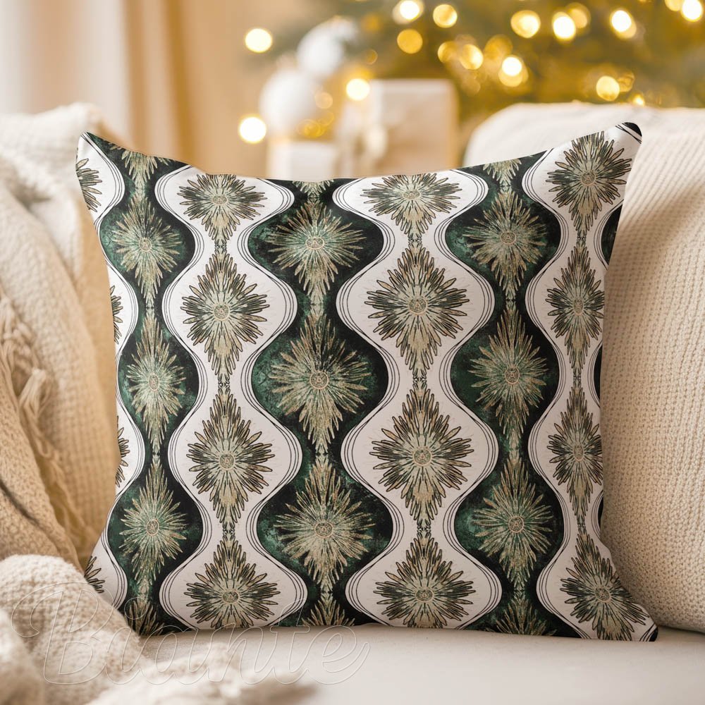 Bavlněný povlak na polštář Sandra SA-542 Okrasné hvězdy na zeleném/bílém - Biante.cz