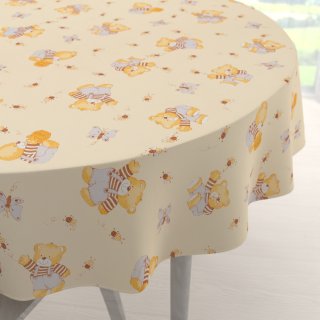 Dětský bavlněný kulatý ubrus Sandra SA-730 Medvídci a včelky na světle žlutém - Biante.cz