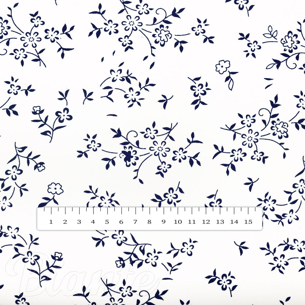 Bavlněná látka/plátno Sandra SA-679 Temně modré kvítí na bílém - šířka 140 cm - detail 3 - Biante.cz