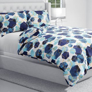 Bavlnené posteľné obliečky Sandra SA-574 Modré hexagóny na bielom - detail 1 - Biante.sk