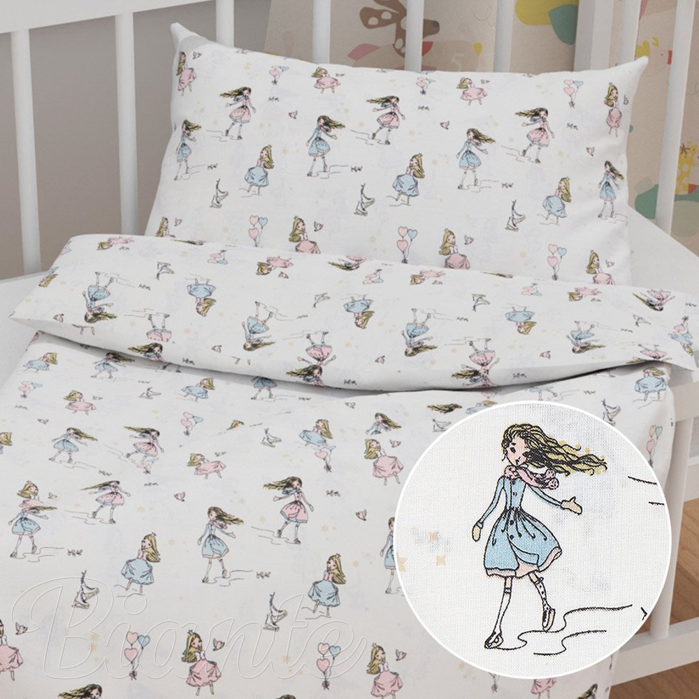Dětské bavlněné povlečení do postýlky Sandra SA-261 Krasobruslařky na krémovém - Biante.cz