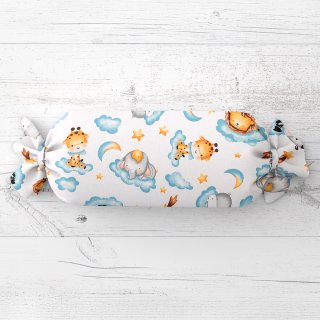 Detský vankúš valec bonbon Sandra SA-693 Africké zvieratká na modrých obláčikoch na bielom - Biante.sk Detský vankúš valec bonbon Sandra SA-693 Africké zvieratká na modrých obláčikoch na bielom - Biante.sk