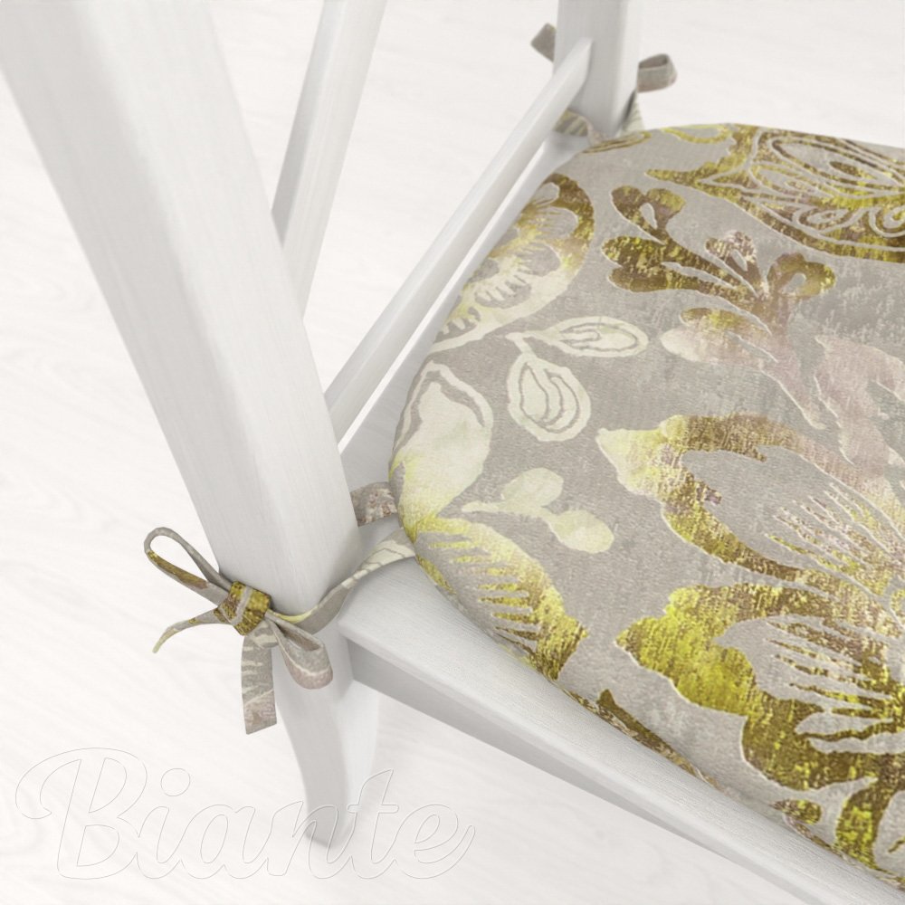 Sametový oblý podsedák Tamara TMR-055 Abstraktní zelené květy na zelenošedém - 39x37x3 cm - detail 1 - Biante.cz