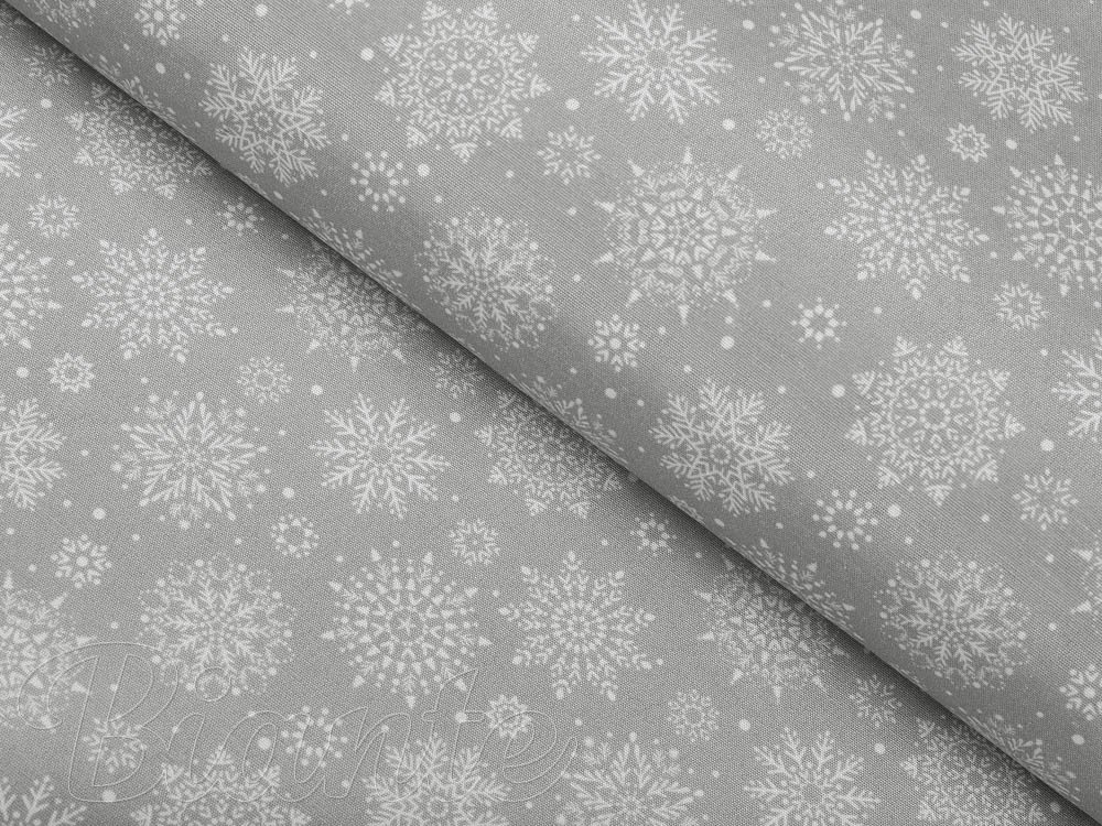 Vánoční dekorační látka PML-079 Bílé vločky na šedém - šířka 155 cm - Biante.cz