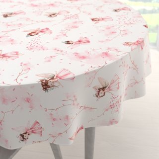 Dětský bavlněný kulatý ubrus Sandra SA-684 Růžové víly na bílém - Biante.cz Dětský bavlněný kulatý ubrus Sandra SA-684 Růžové víly na bílém - Biante.cz