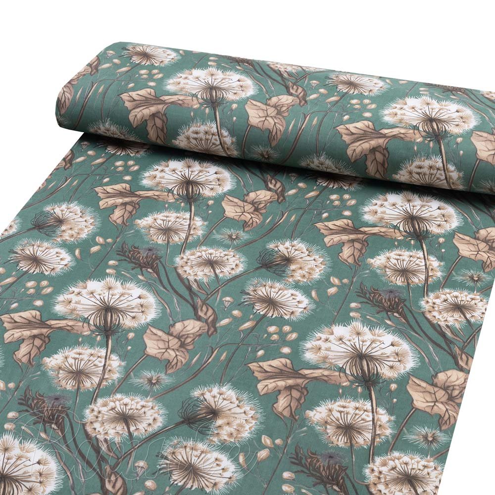 Bavlněná látka/plátno Sandra SA-716 Podzimní pampelišky na zeleném - šířka 160 cm - detail 1 - Biante.cz