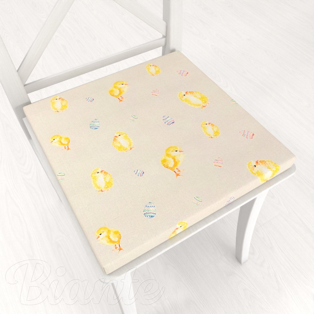 Teflonový čtvercový podsedák TF-074 Kuřátka a kraslice na béžovém - 38x38x3 cm - Biante.cz