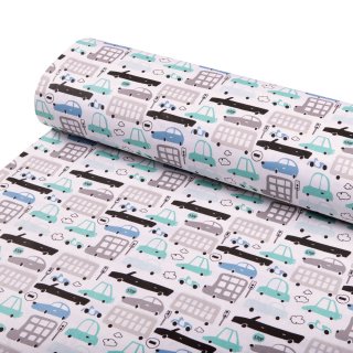 Dětská bavlněná látka/plátno Sandra SA-199 Autíčka a autobusy - šířka 160 cm - detail 1 - Biante.cz