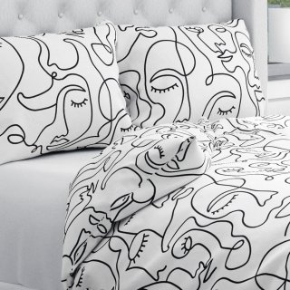 Bavlnené posteľné obliečky Sandra SA-570 Abstraktné tváre na bielom - Biante.sk Bavlnené posteľné obliečky Sandra SA-570 Abstraktné tváre na bielom - Biante.sk