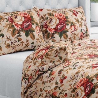 Bavlněné ložní povlečení Sandra SA-607 Červené růže na béžovém - Biante.cz
