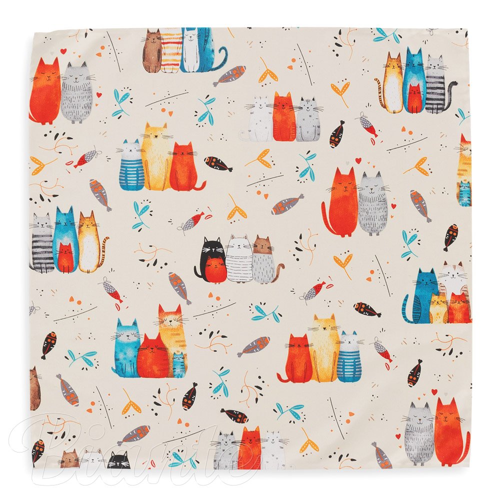 Dětský bavlněný šátek Sandra SA-655 Kočičí svět modro-červený na krémovém - detail 2 - Biante.cz