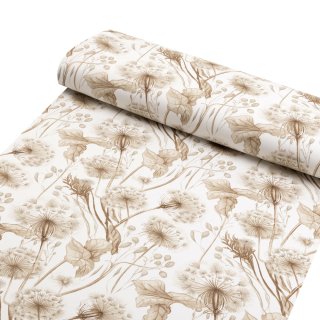 Bavlněná látka/plátno Sandra SA-518 Podzimní pampelišky na bílém - šířka 160 cm - detail 1 - Biante.cz