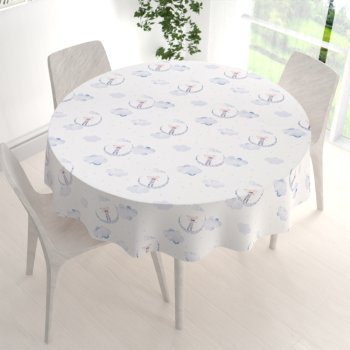Dětský bavlněný kulatý ubrus Sandra SA-579 Myšky mezi modrými obláčky - detail 1 - Biante.cz