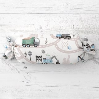 Dětský polštář válec bonbon Sandra SA-687 Modro-zelená auta a bagry na bílém - Biante.cz Dětský polštář válec bonbon Sandra SA-687 Modro-zelená auta a bagry na bílém - Biante.cz