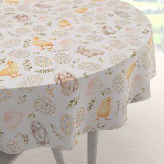 Dekoračný okrúhly obrus Leona LN-177 Veľkonočné zvieratká a kraslice na bielom - Biante.sk