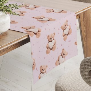Dětský bavlněný běhoun na stůl Sandra SA-723 Medvídci se srdíčky na fialkovém - Biante.cz