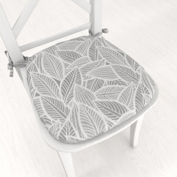 Oblý podsedák Leona LN-169 Bílé listy na šedém - 39x37x3 cm - Biante.cz