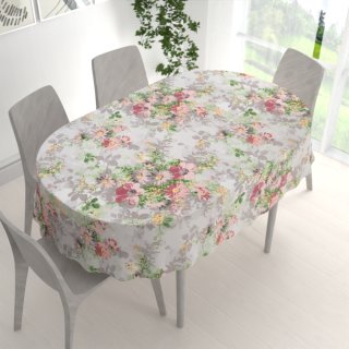 Bavlněný oválný ubrus Sandra SA-704 Malované růžovo-červené květy na šedém - detail 1 - Biante.cz Bavlněný oválný ubrus Sandra SA-704 Malované růžovo-červené květy na šedém - detail 1 - Biante.cz