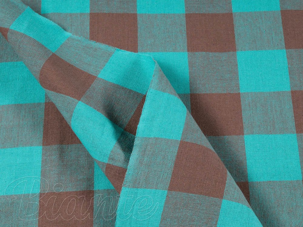 Bavlněná látka Olivia OL-018 Tyrkysovo-hnědá kostka velká - šířka 150 cm - detail 3 - Biante.cz Bavlněná látka Olivia OL-018 Tyrkysovo-hnědá kostka velká - šířka 150 cm - detail 3 - Biante.cz