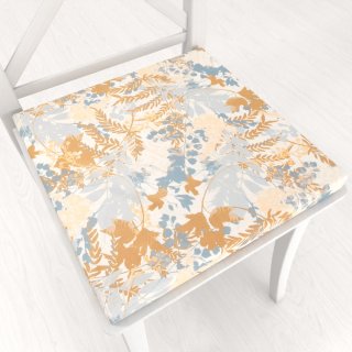 Zamatový štvorcový podsedák Tamara TMR-043 Hnedo-modré designové rastliny - 38x38x3 cm - Biante.sk