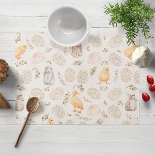 Dekoračné prestieranie na stôl Leona LN-177 Veľkonočné zvieratká a kraslice na bielom - Biante.sk