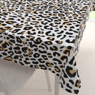 Bavlněný obdélníkový ubrus Sandra SA-409 Leopardí vzor na bílém - Biante.cz