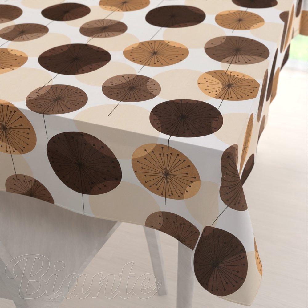 Bavlněný obdélníkový ubrus Sandra SA-488 Hnědo-béžové designové pampelišky - Biante.cz