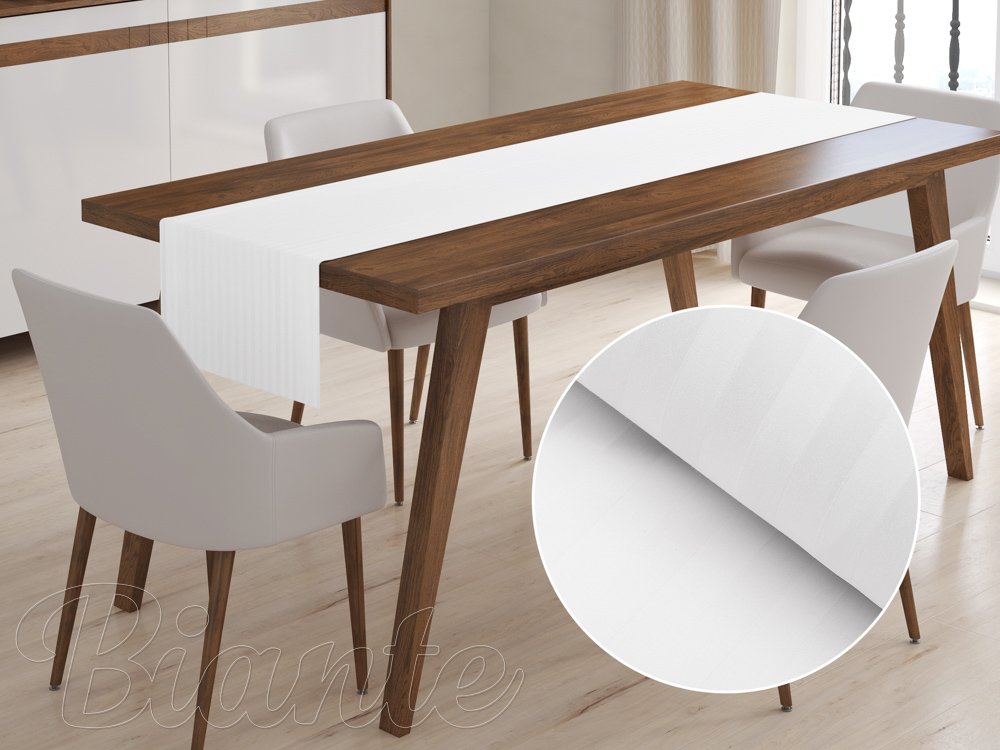 Damaškový behúň na stôl Atlas Grádl DM-006 Biely - pásiky 2 cm - Biante.sk