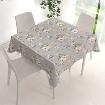 Bavlněný čtvercový ubrus Sandra SA-465 Oranžové květy na šedém - detail 1 - Biante.cz Bavlněný čtvercový ubrus Sandra SA-465 Oranžové květy na šedém - detail 1 - Biante.cz