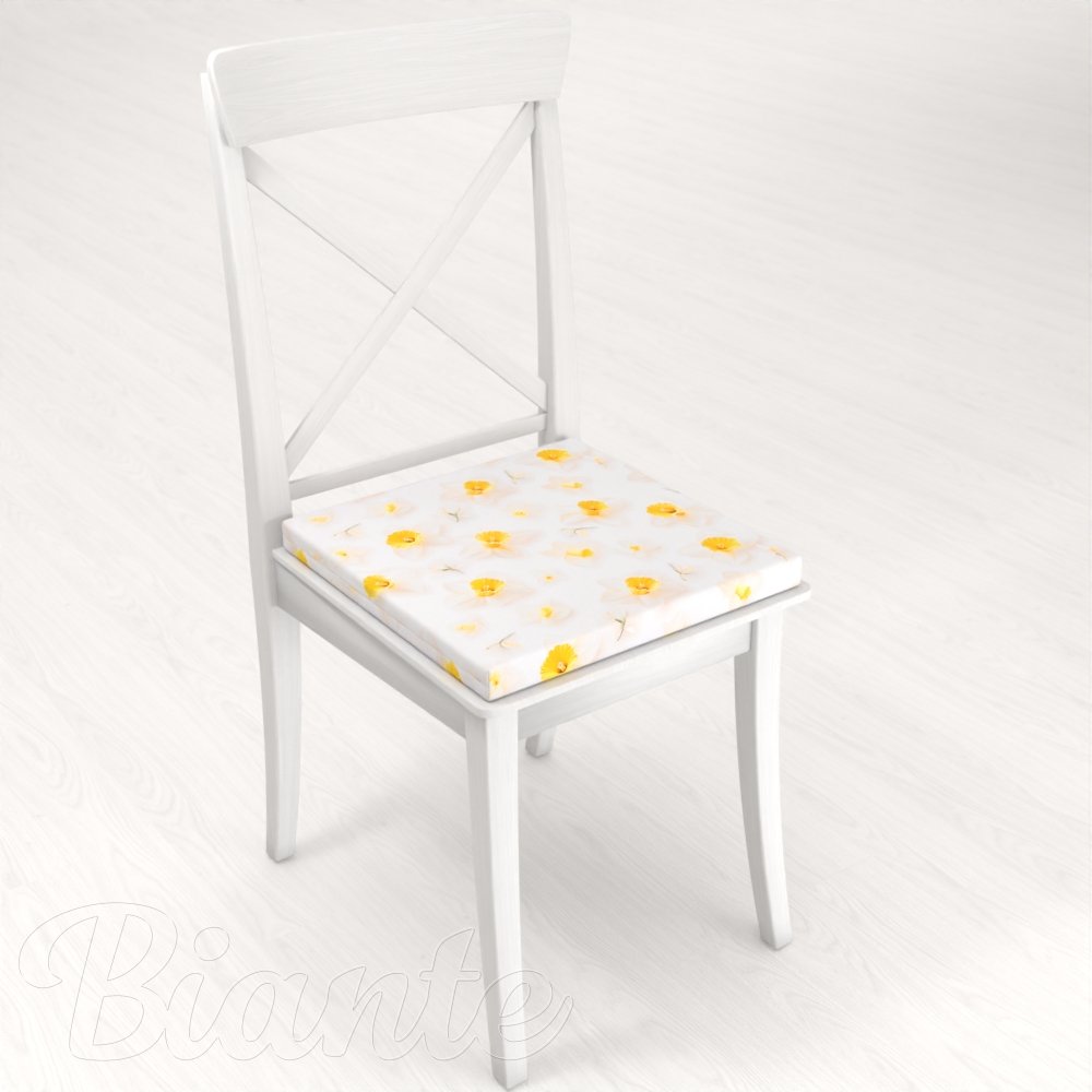 Teflonový čtvercový podsedák TF-137 Narcisky na bílém - 38x38x3 cm - detail 1 - Biante.cz