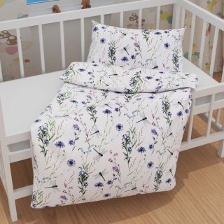 Detské bavlnené posteľné obliečky do postieľky Sandra SA-429 Lúčne kvietky s vážkami - detail 1 - Biante.sk